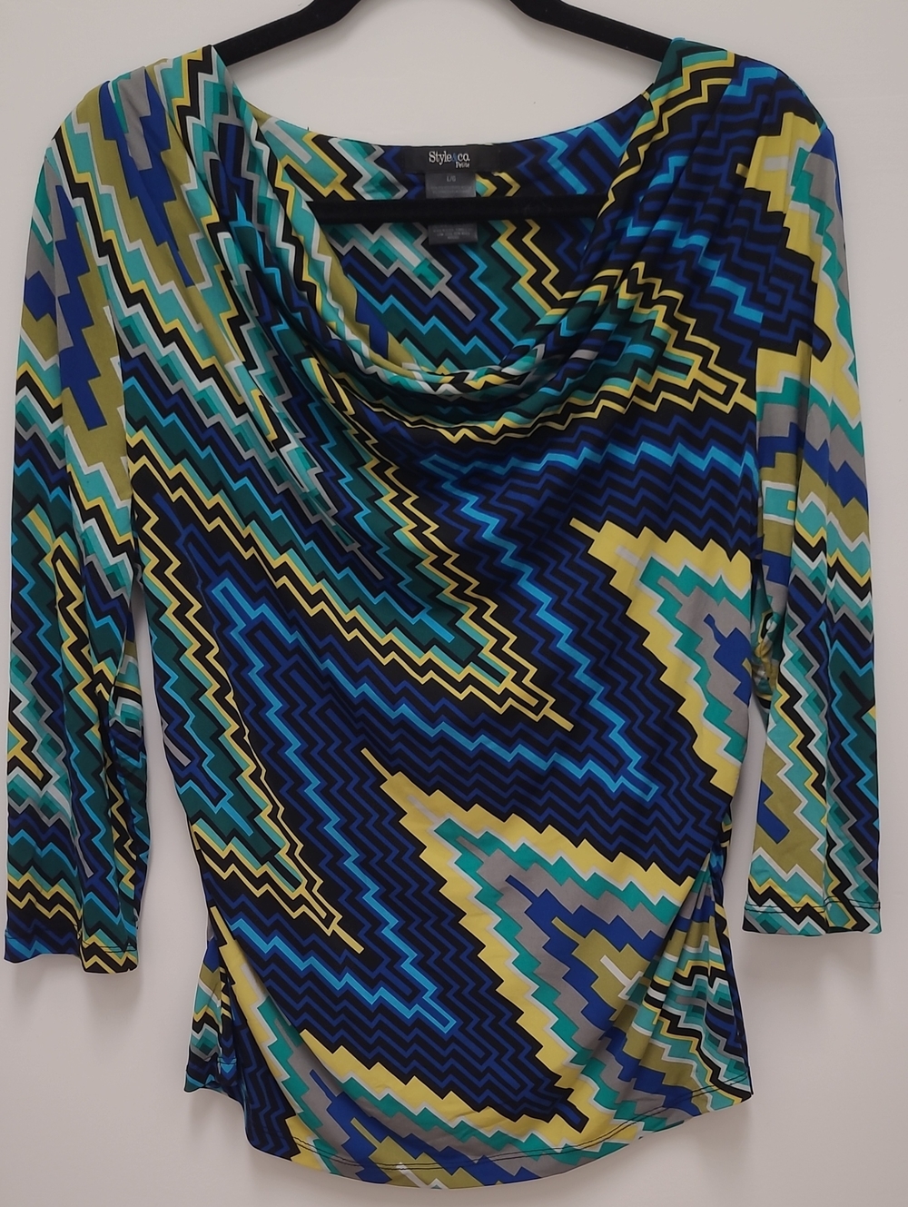 Style & Co. Multicolor Zigzag Cowl Neck Long Sleeve Top